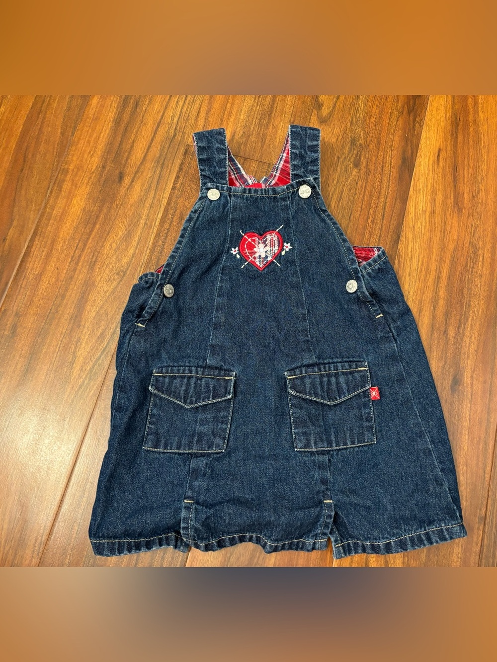 Faded Glory Vintage Y2K denim embroidered heart overall dress